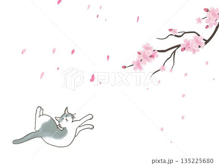 花 動物 猫 桜のイラスト素材 - PIXTA