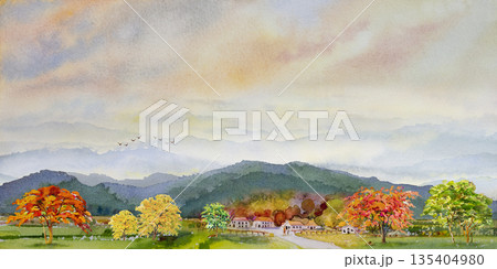 空 山並み 水彩画 山のイラスト素材 - PIXTA