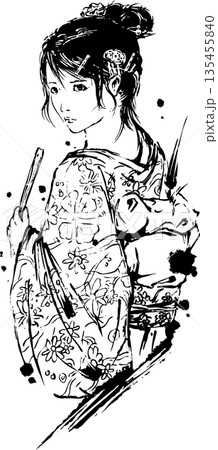 女性 着物 和服 日本画のイラスト素材 - PIXTA