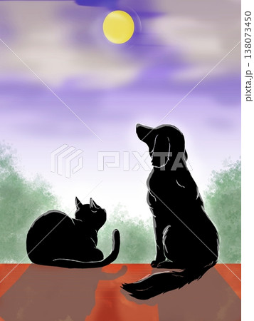 猫 動物 月見 お月見のイラスト素材 - PIXTA